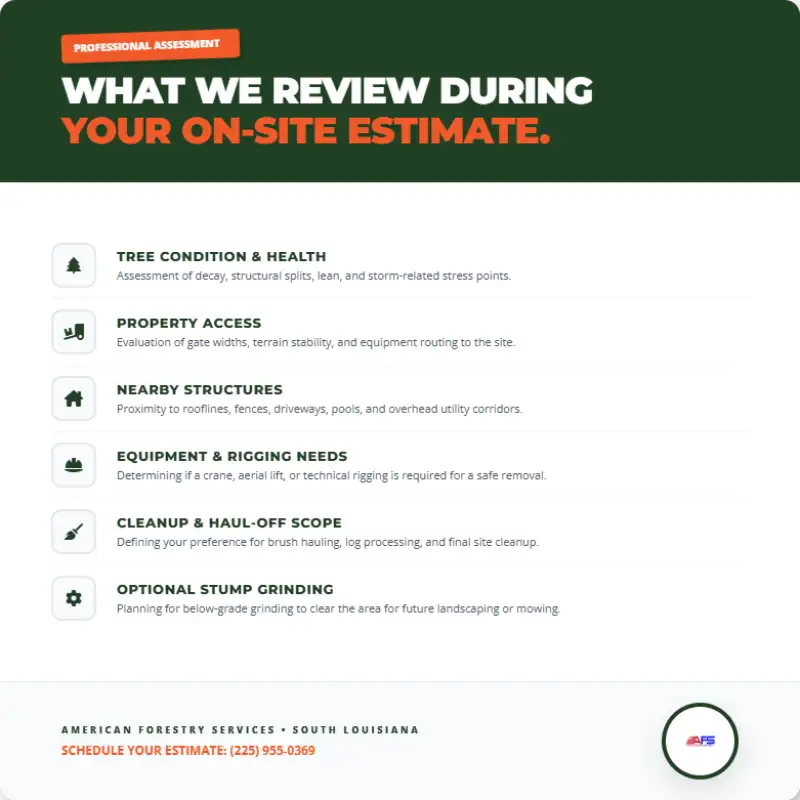 american forestry services on site tree estimate checklist